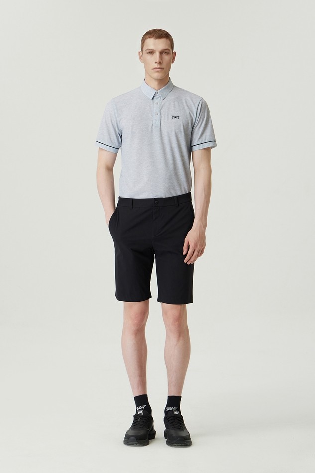 MEN TWO-TONE PRINT COLLAR SHORT SLEEVE