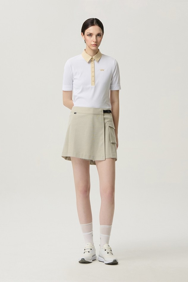 WOMEN COLOR BLOCK MIDDLE SLEEVE POLO SHORT SLEEVE
