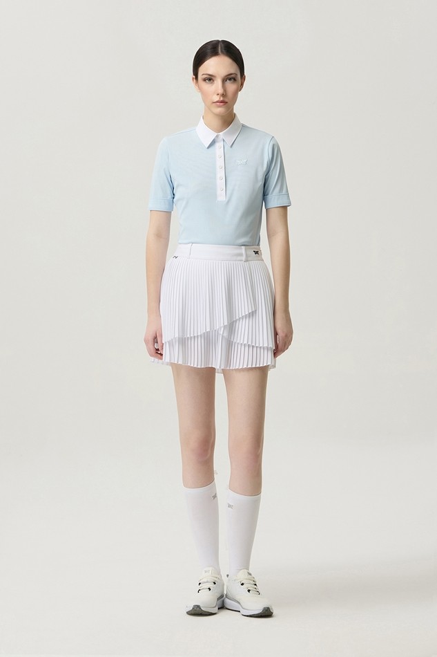 WOMEN COLOR BLOCK MIDDLE SLEEVE POLO SHORT SLEEVE