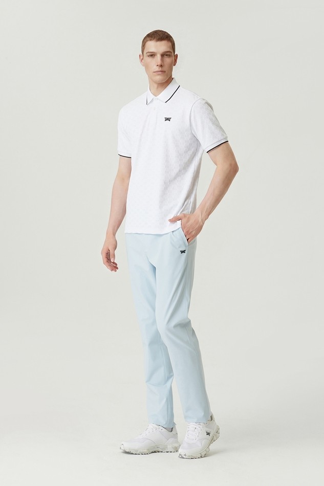 MEN JACQUARD PATTERN COLLAR SHORT SLEEVE