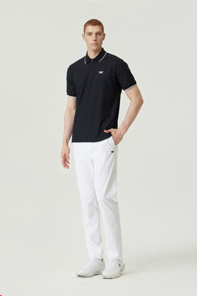 MEN JACQUARD PATTERN COLLAR SHORT SLEEVE