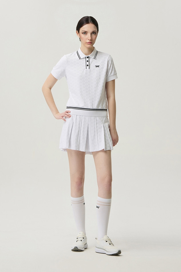 WOMEN JACQUARD COLLARED SHORT SLEEVE