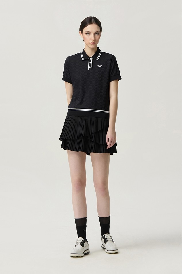 WOMEN JACQUARD COLLARED SHORT SLEEVE