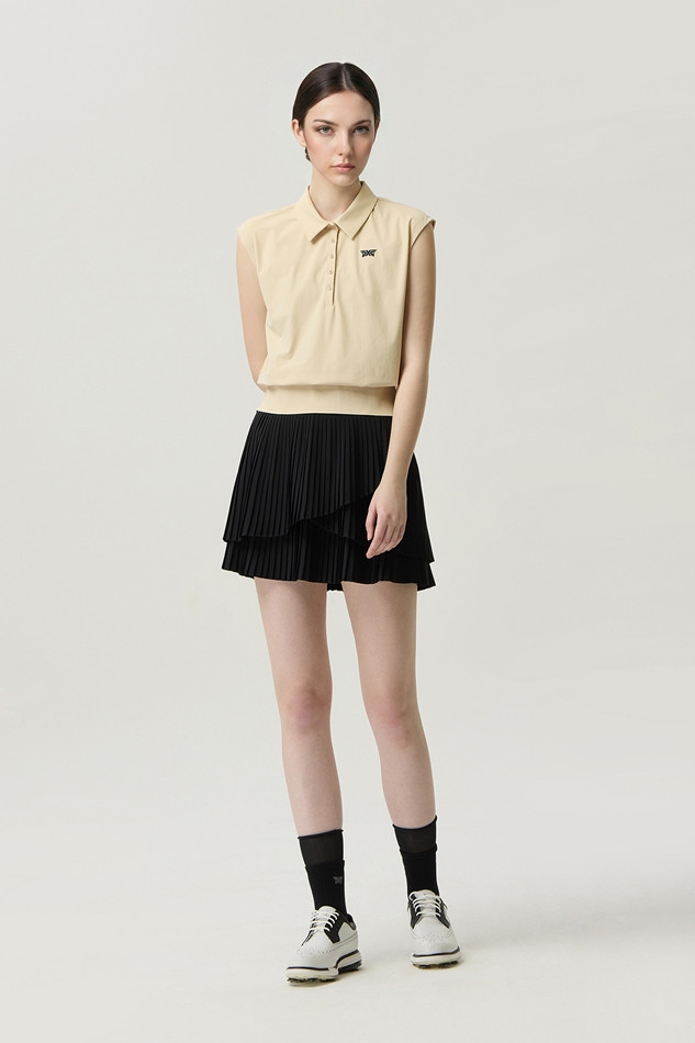 WOMEN COOL WOVEN MIX COLLARED SHORT SLEEVE