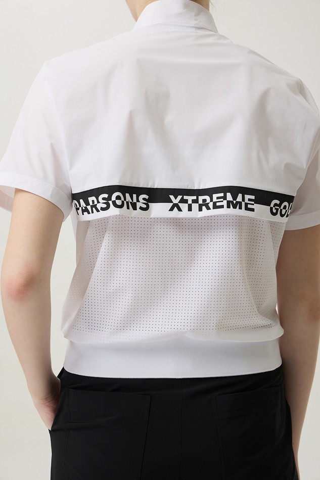 WOMEN PERFORATED ZIP-UP SHORT SLEEVE