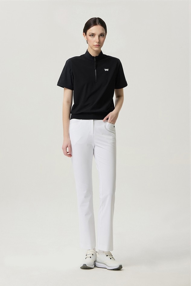 WOMEN PERFORATED ZIP-UP SHORT SLEEVE