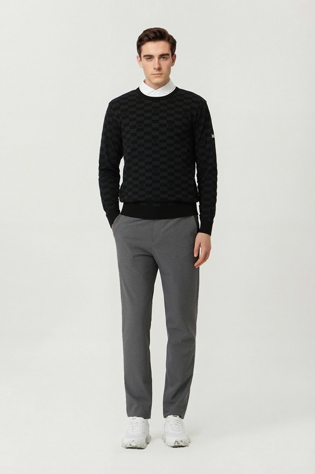 MEN JACQUARD ROUND NECK SWEATER