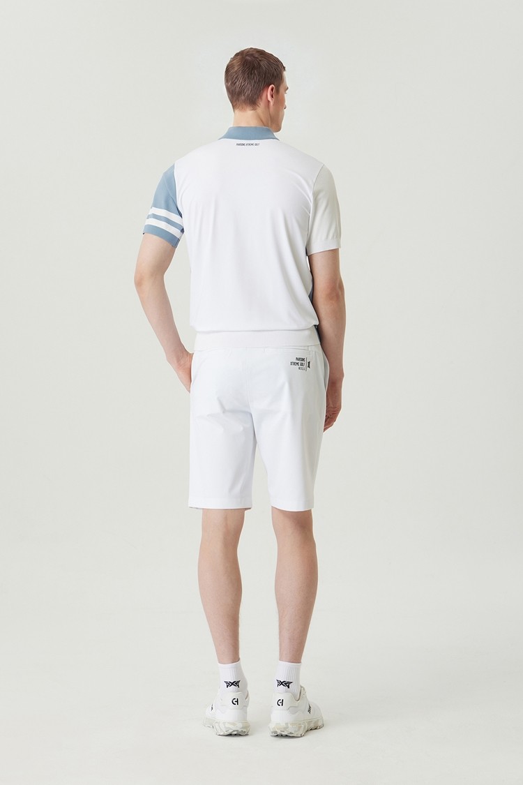 MEN COLOR BLOCKED KNIT HYBRID COLLAR SHORT SLEEVE