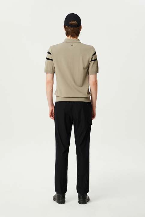 SUMMER LINE POINT COLLARED SHORT SLEEVE KNIT