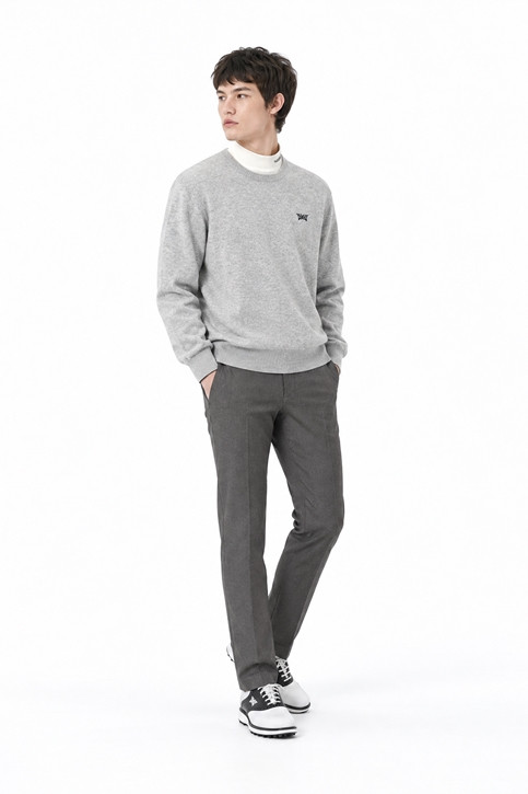 MEN CASHMERE ROUND NECK SWEATER PKFCM410711 L/GREY 상품 이미지 5