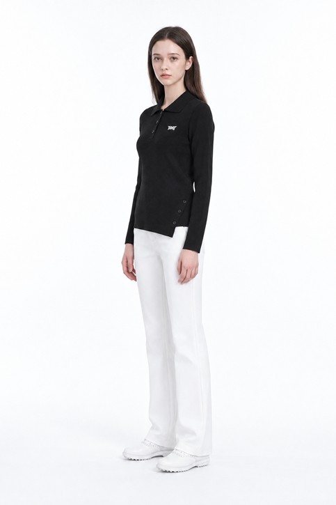 WOMEN RIBBED COLLAR SWEATER PKFPW410521 BLACK 상품 이미지 5