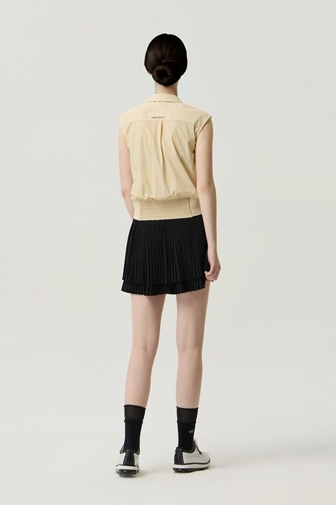 WOMEN COOL WOVEN MIX COLLARED SHORT SLEEVE