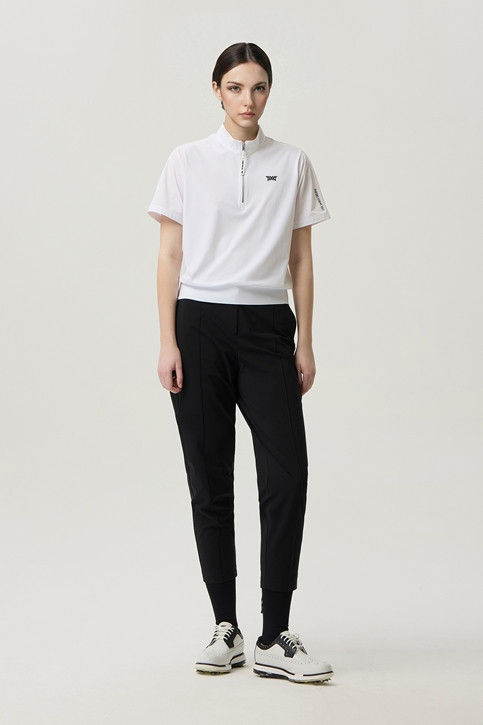 WOMEN PERFORATED ZIP-UP SHORT SLEEVE