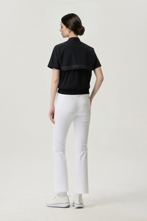 WOMEN PERFORATED ZIP-UP SHORT SLEEVE