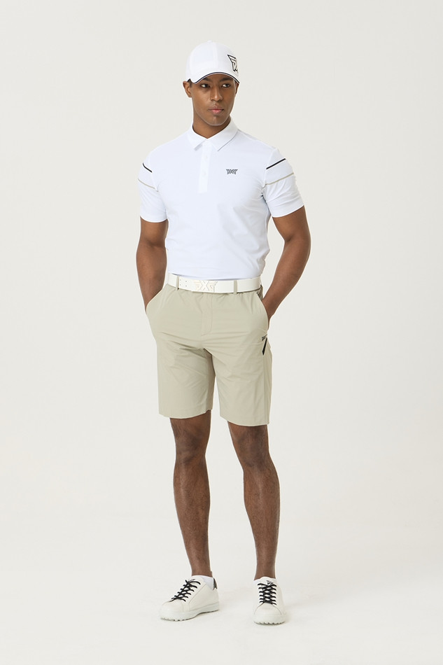 SUMMER COLOR LINE POINT PERFORATED COLLAR SHORT-SLEEVE