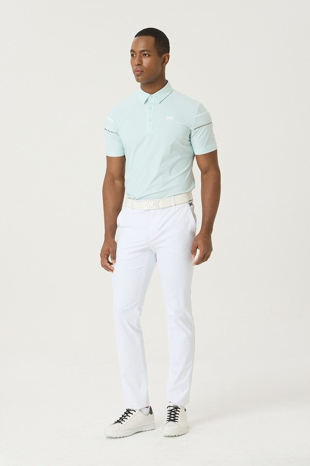 SUMMER COLOR LINE POINT PERFORATED COLLAR SHORT-SLEEVE
