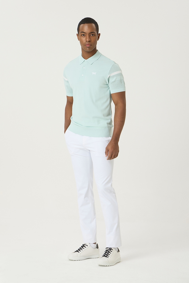 SUMMER LINE POINT COLLARED SHORT SLEEVE KNIT