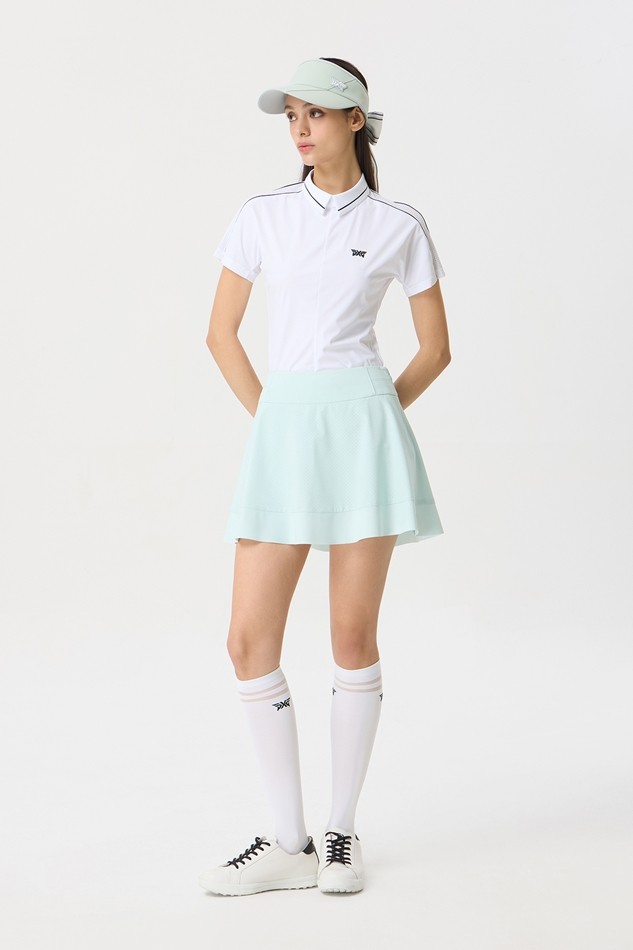 WOMENS SUMMER PERFORATED COLLARED SHORT-SLEEVE