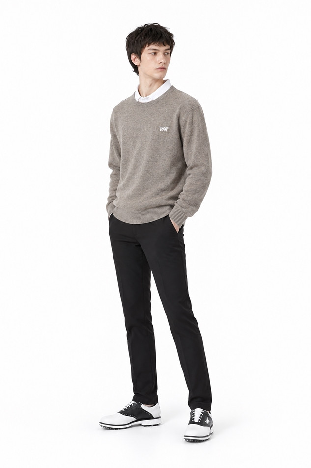 MEN CASHMERE ROUND NECK SWEATER PKFCM410705 BEIGE 상품 이미지 5