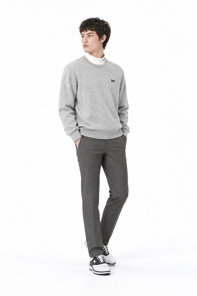 MEN CASHMERE ROUND NECK SWEATER PKFCM410711 L/GREY 상품 이미지 5