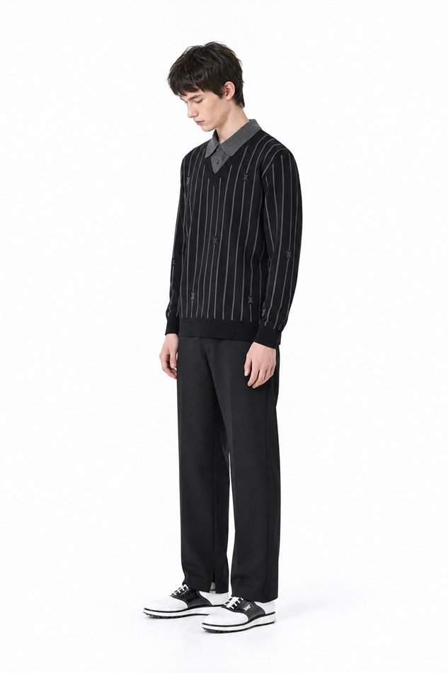 MEN STRIPE PATTERN COLLAR-LAYERED SWEATER PKFPM410521 BLACK 상품 이미지 5