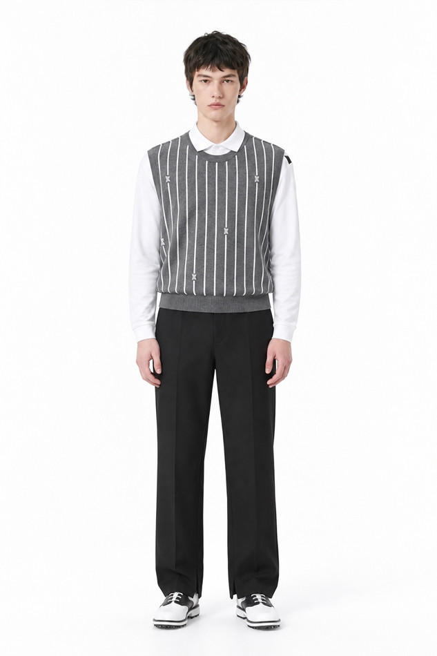 MEN STRIPE PATTERN SWEATER VEST PKFPM420312 M/GREY 상품 이미지 5