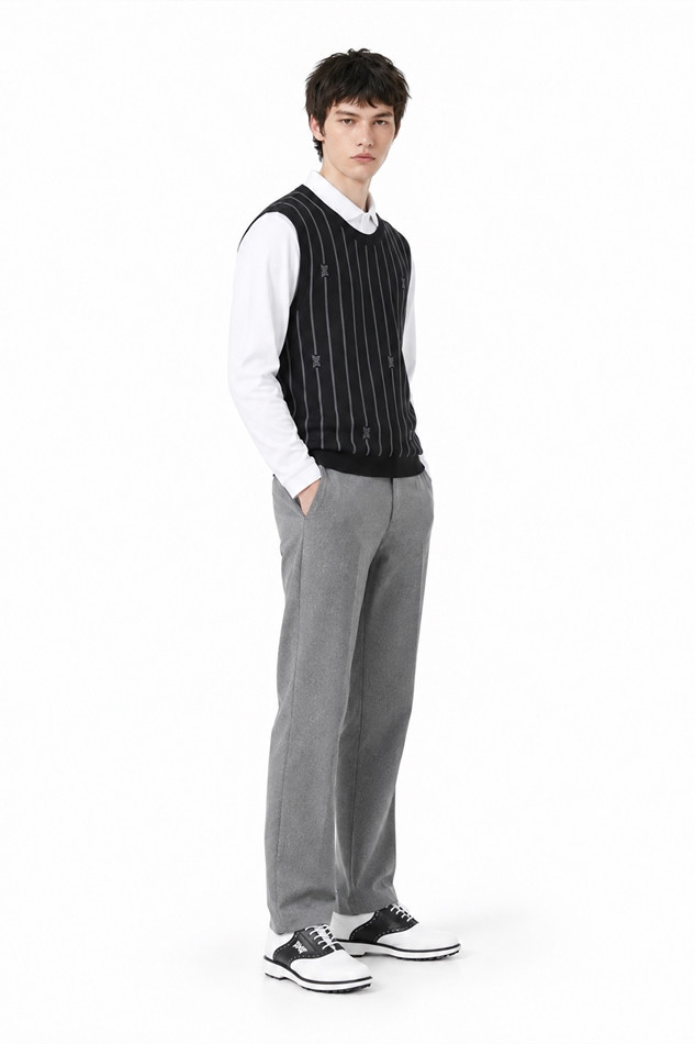 MEN STRIPE PATTERN SWEATER VEST PKFPM420321 BLACK 상품 이미지 5