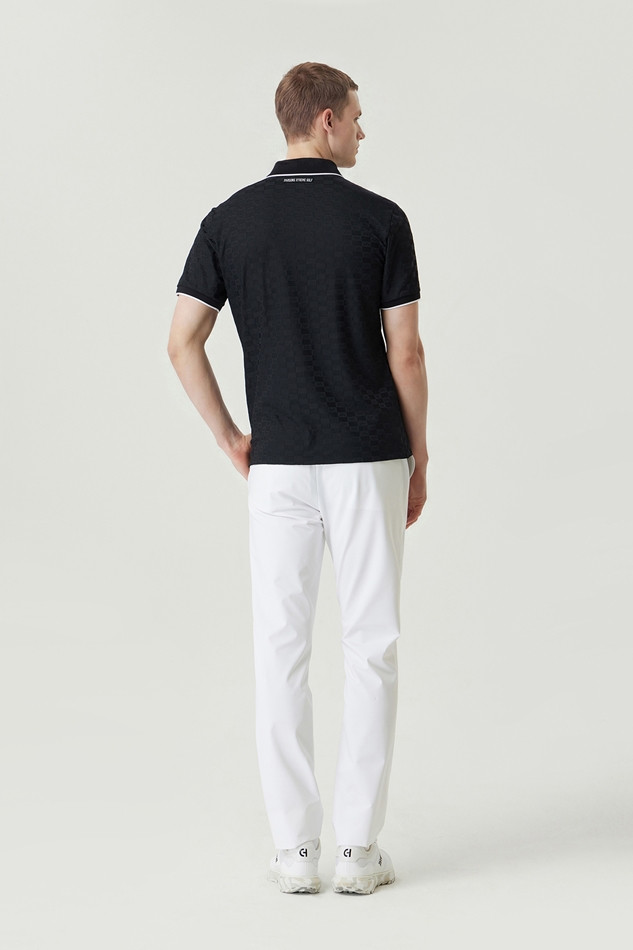 MEN JACQUARD PATTERN COLLAR SHORT SLEEVE