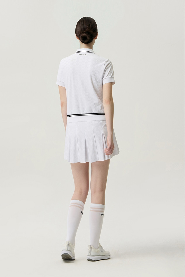 WOMEN JACQUARD COLLARED SHORT SLEEVE