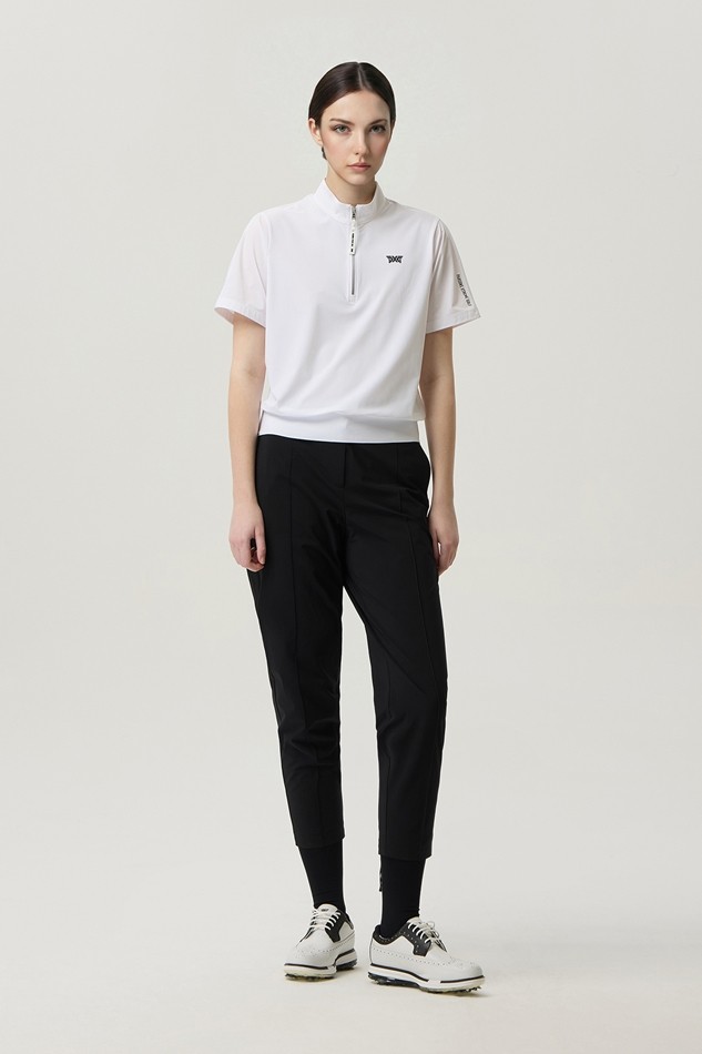 WOMEN PERFORATED ZIP-UP SHORT SLEEVE