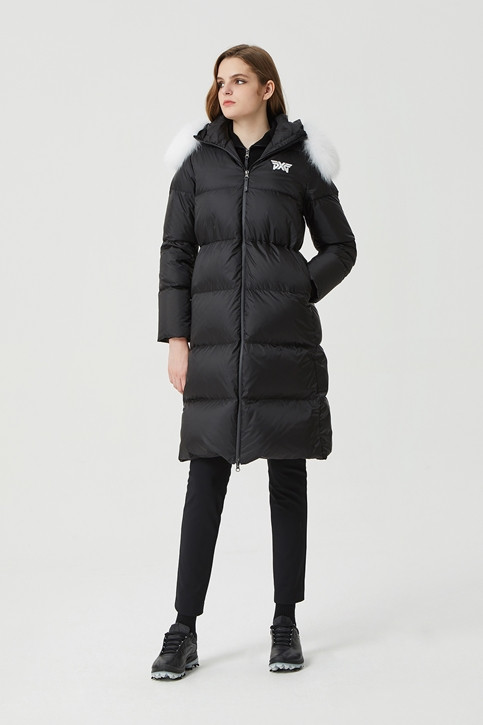 WOMEN WINTER FOX FUR HOOD LONG DOWN JUMPER