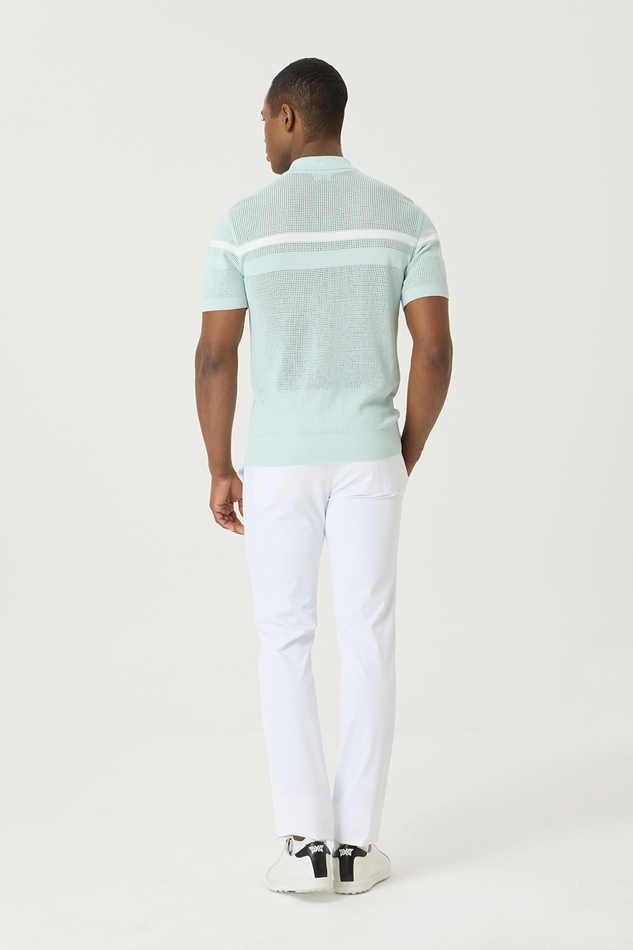 SUMMER LINE POINT COLLARED SHORT SLEEVE KNIT