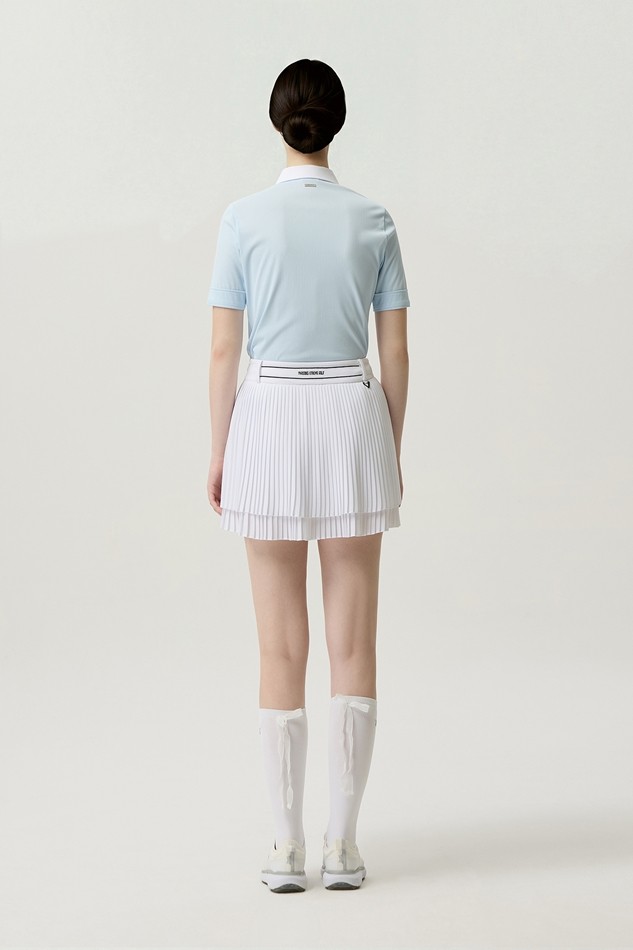 WOMEN COLOR BLOCK MIDDLE SLEEVE POLO SHORT SLEEVE