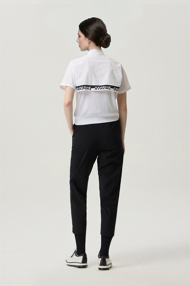 WOMEN PERFORATED ZIP-UP SHORT SLEEVE